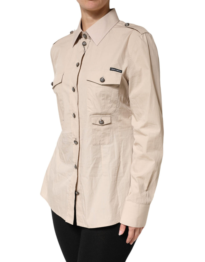 Dolce &amp; Gabbana Beige Collared Long Sleeve Cotton Shirt Top by Dolce &amp; Gabbana outlet now on sale