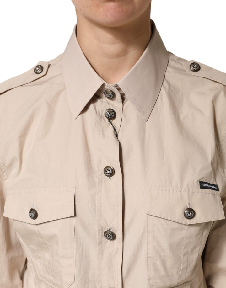 Dolce &amp; Gabbana Beige Collared Long Sleeve Cotton Shirt Top by Dolce &amp; Gabbana outlet now on sale