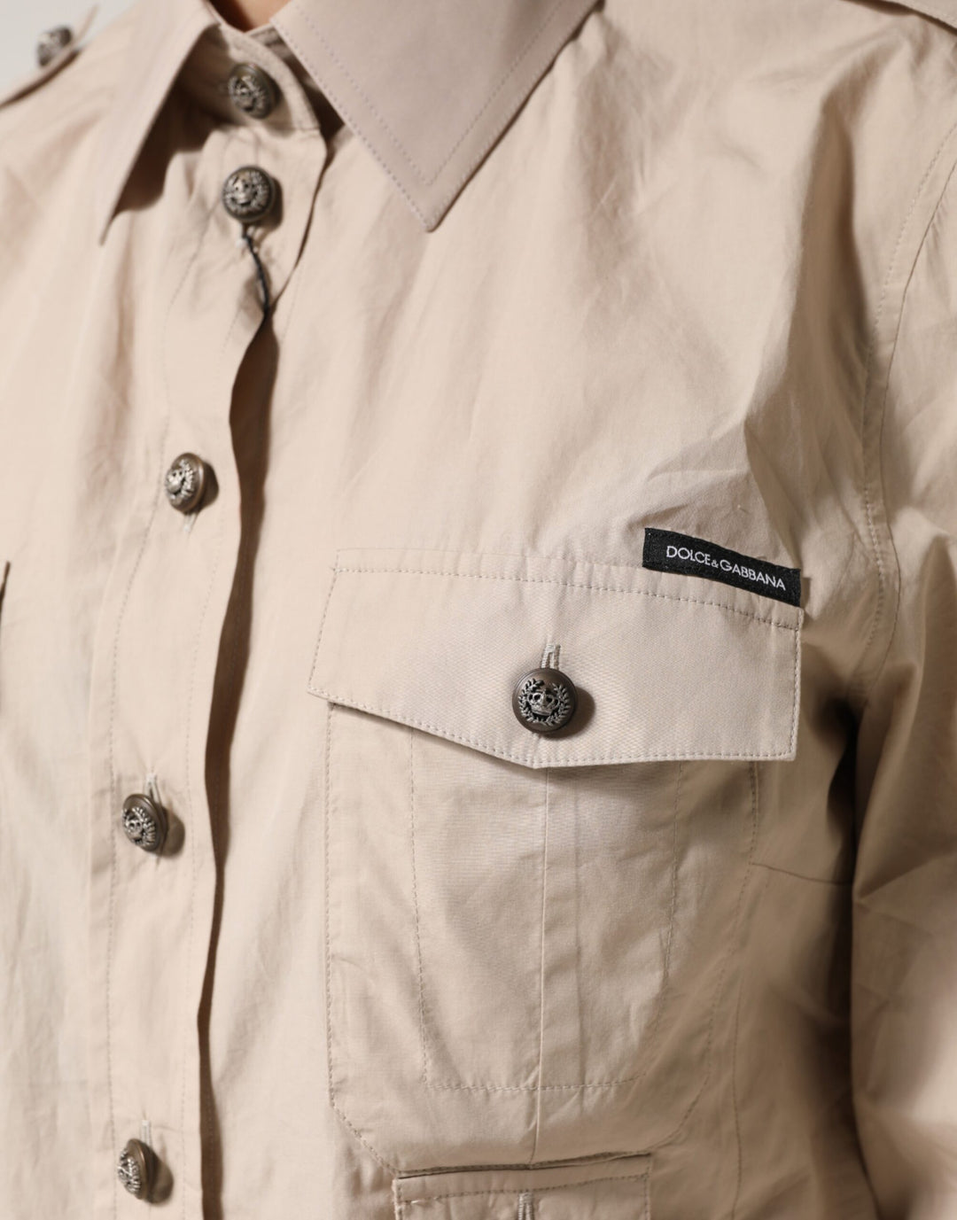Dolce &amp; Gabbana Beige Collared Long Sleeve Cotton Shirt Top by Dolce &amp; Gabbana outlet now on sale