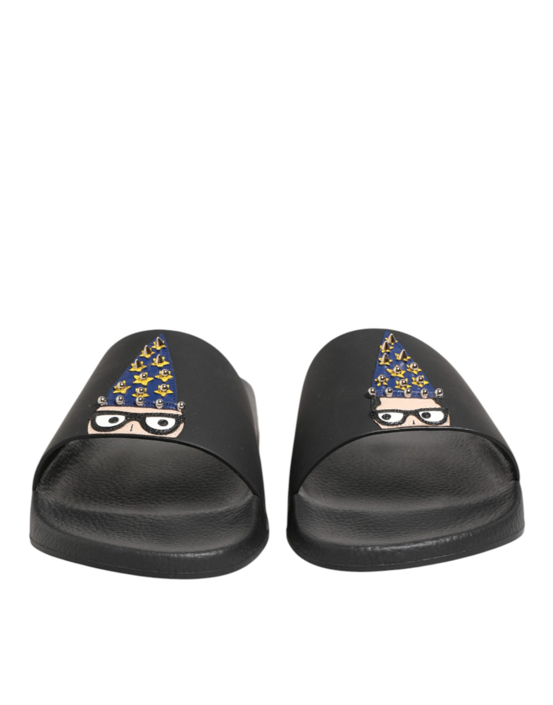 Dolce &amp; Gabbana Black Leather Slides Sandals Beachwear Shoes by Dolce &amp; Gabbana outlet now on sale