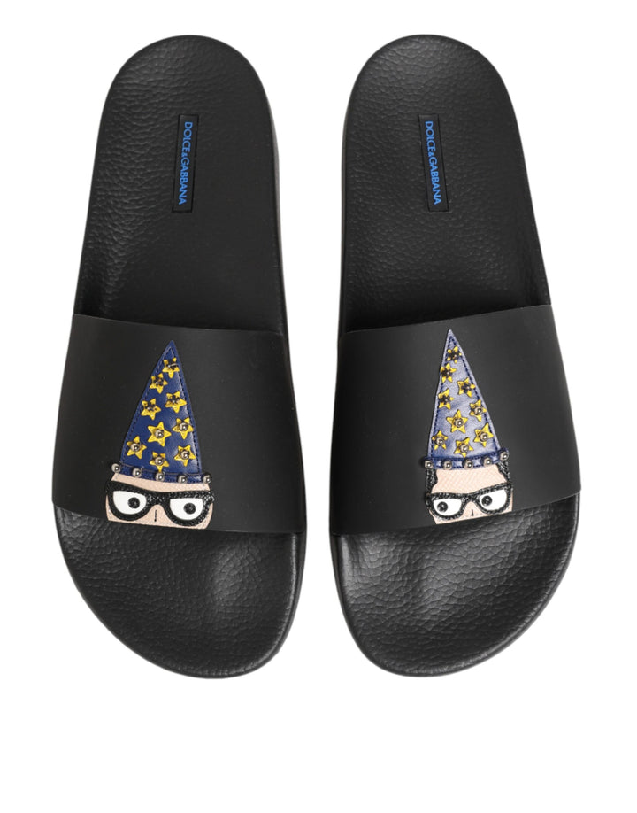 Dolce &amp; Gabbana Black Leather Slides Sandals Beachwear Shoes by Dolce &amp; Gabbana outlet now on sale