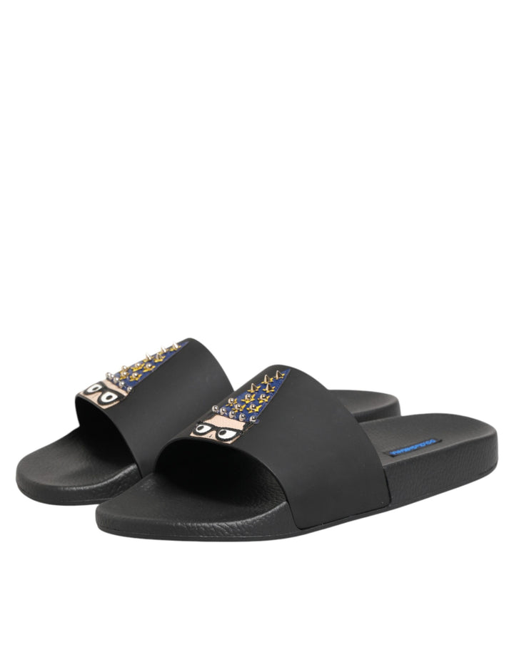 Dolce &amp; Gabbana Black Leather Slides Sandals Beachwear Shoes by Dolce &amp; Gabbana outlet now on sale