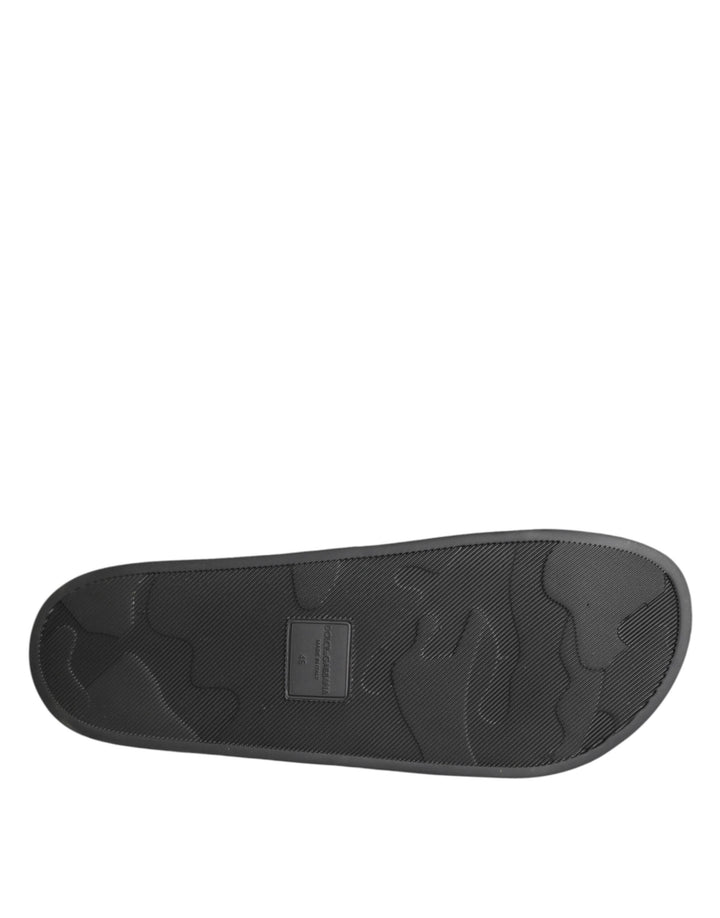 Dolce &amp; Gabbana Black Leather Slides Sandals Beachwear Shoes by Dolce &amp; Gabbana outlet now on sale