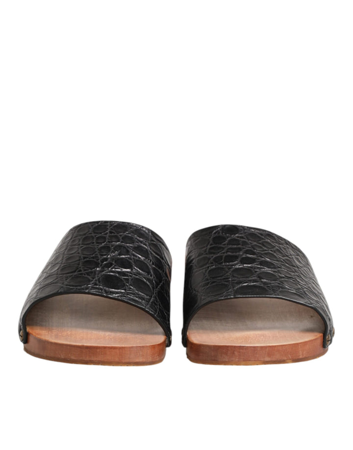 Dolce & Gabbana Black Brown Leather Slides Sandals Shoes