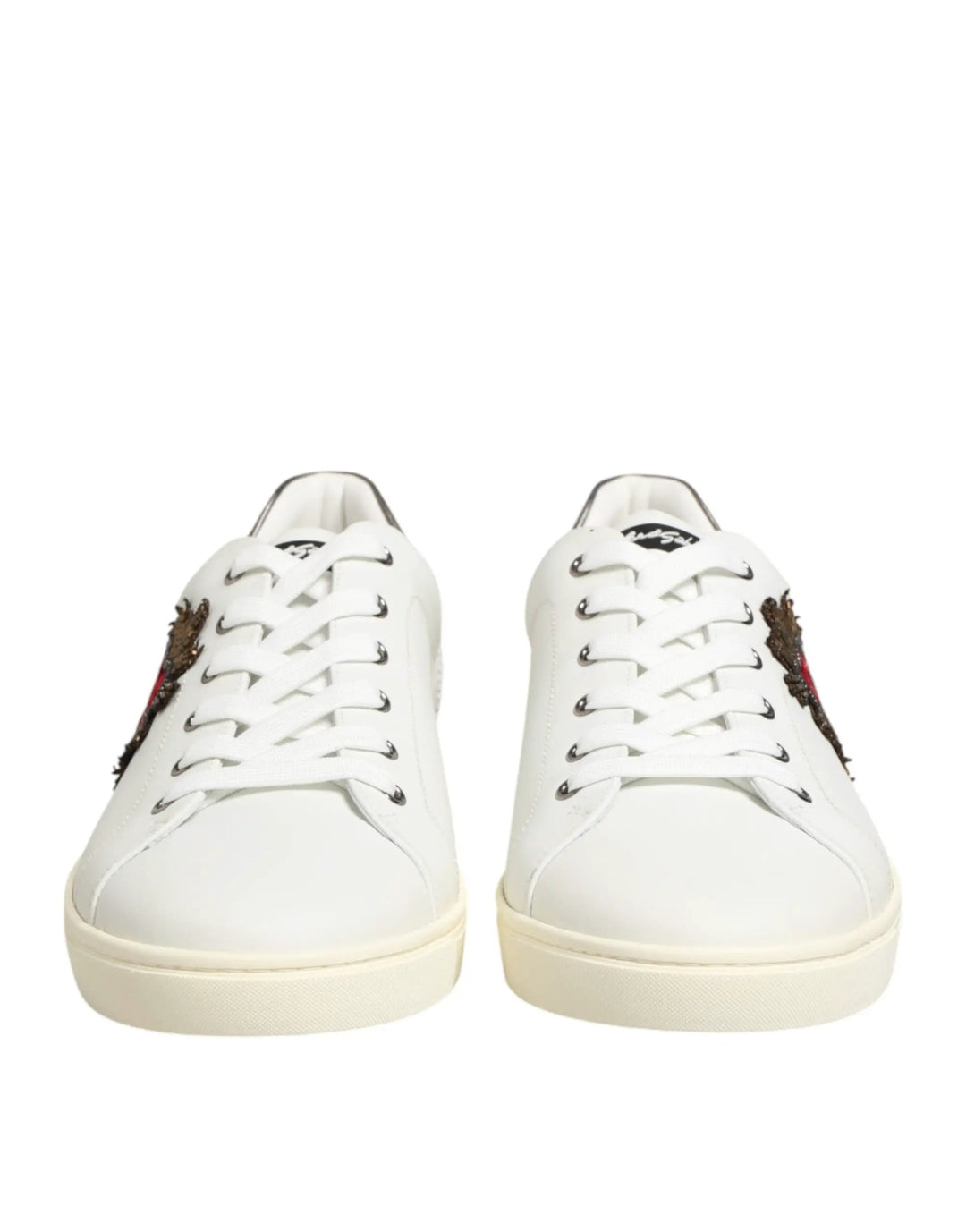 Dolce &amp; Gabbana White Leather Heart Embellished Sneakers Shoes