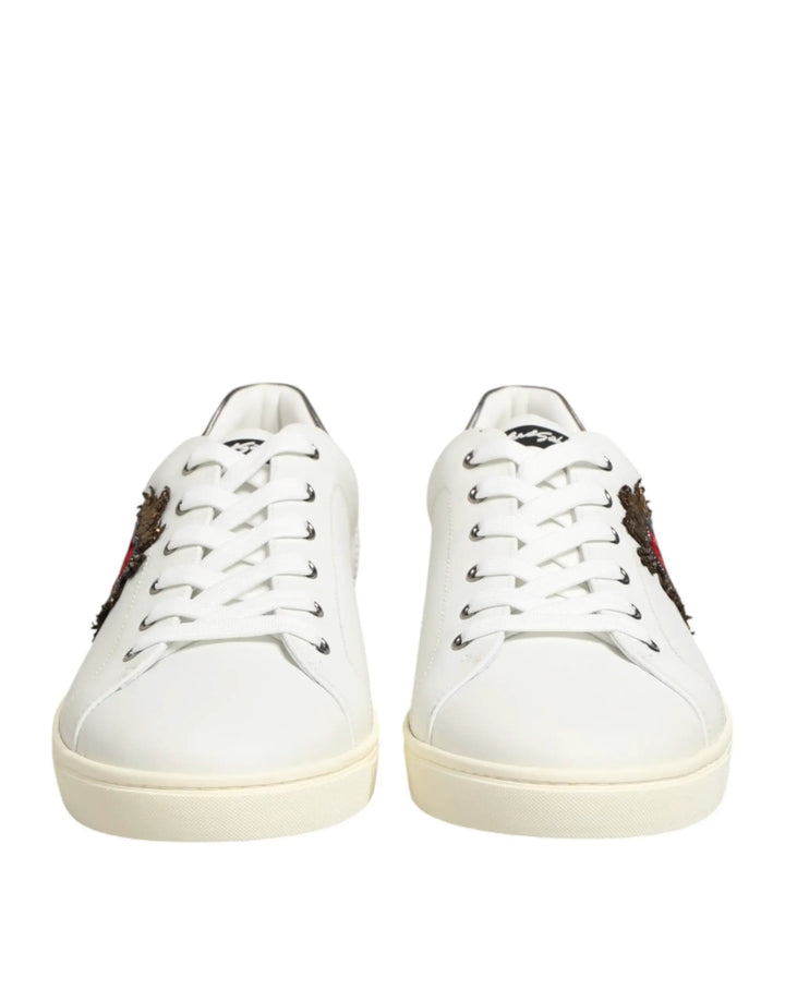 Dolce &amp; Gabbana White Leather Heart Embellished Sneakers Shoes