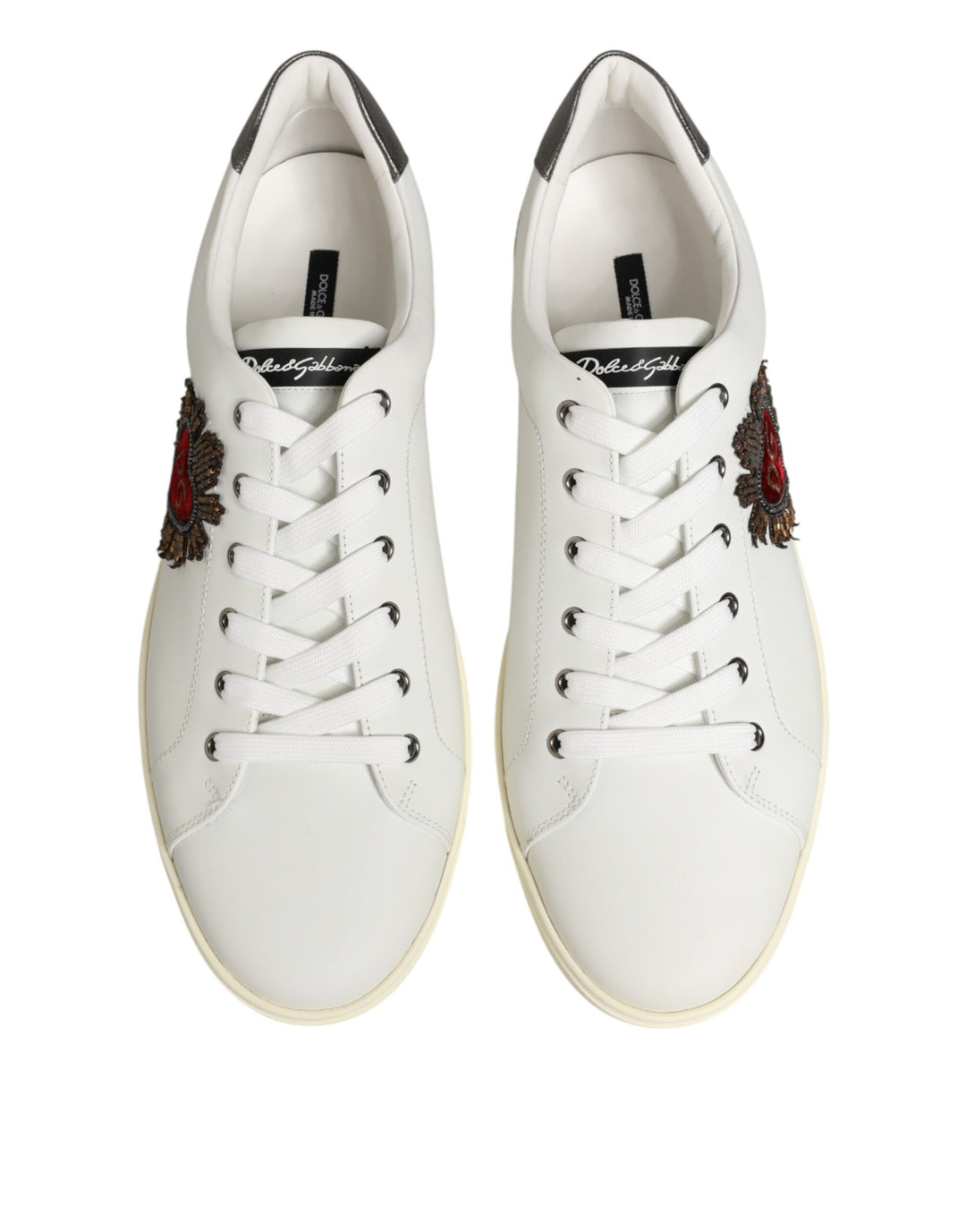 Dolce &amp; Gabbana Sample Sale Dolce &amp; Gabbana White Leather Heart Embellished Sneakers Shoes - | Designer outlet
