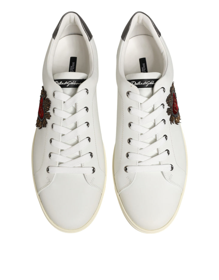 Dolce &amp; Gabbana Sample Sale Dolce &amp; Gabbana White Leather Heart Embellished Sneakers Shoes - | Designer outlet