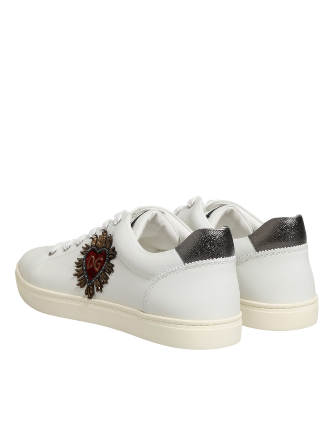Dolce &amp; Gabbana Sample Sale Dolce &amp; Gabbana White Leather Heart Embellished Sneakers Shoes - | Designer outlet