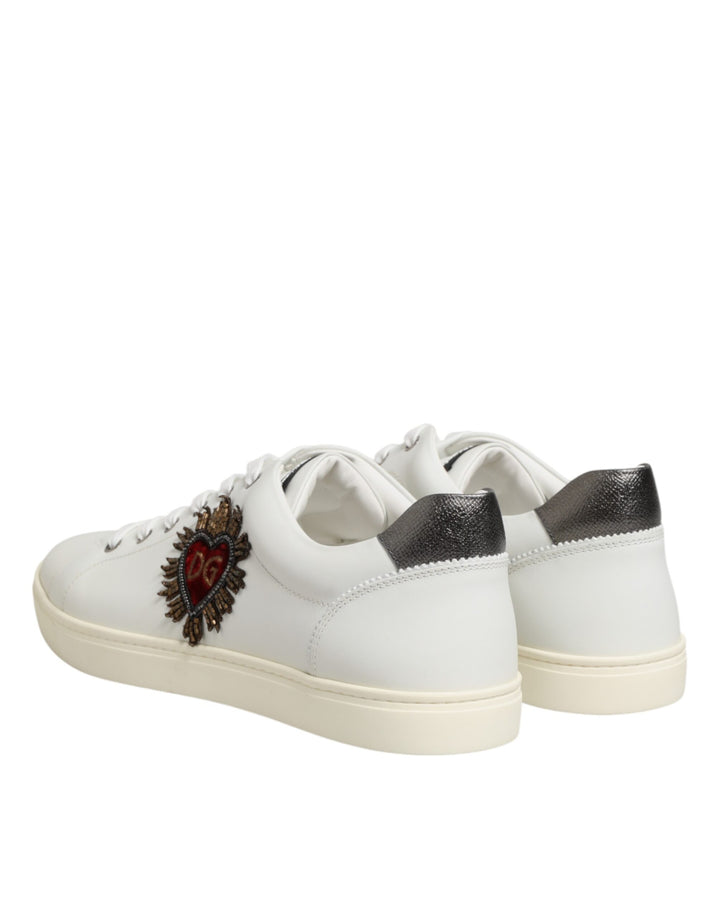 Dolce &amp; Gabbana Sample Sale Dolce &amp; Gabbana White Leather Heart Embellished Sneakers Shoes - | Designer outlet