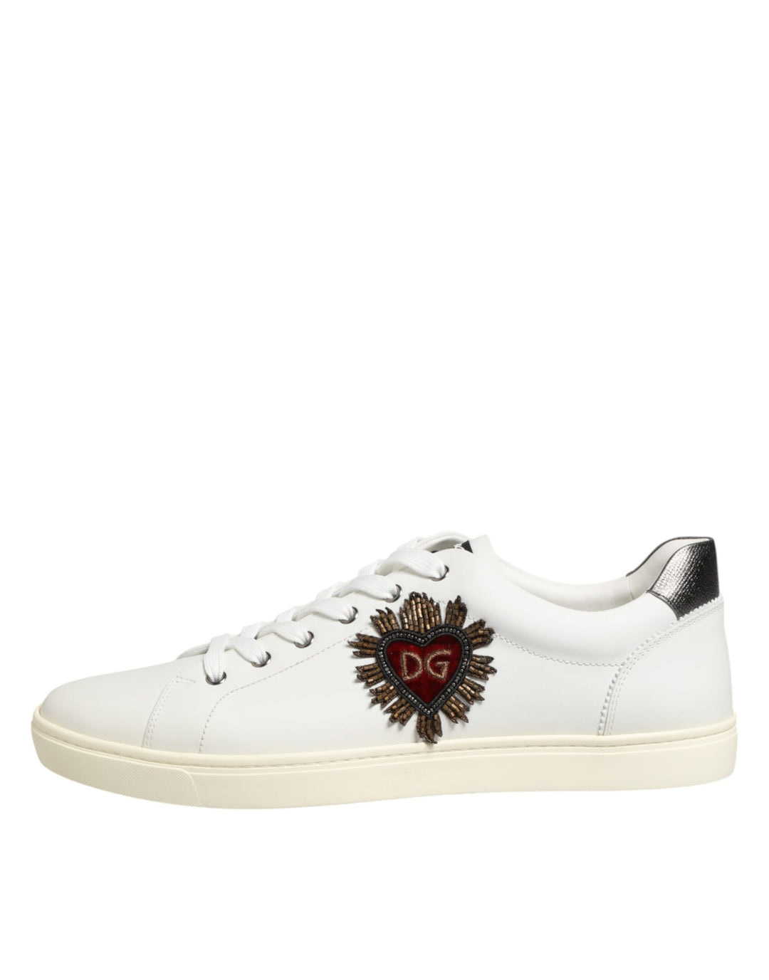 Dolce &amp; Gabbana White Leather Heart Embellished Sneakers Shoes by Dolce &amp; Gabbana outlet now on sale