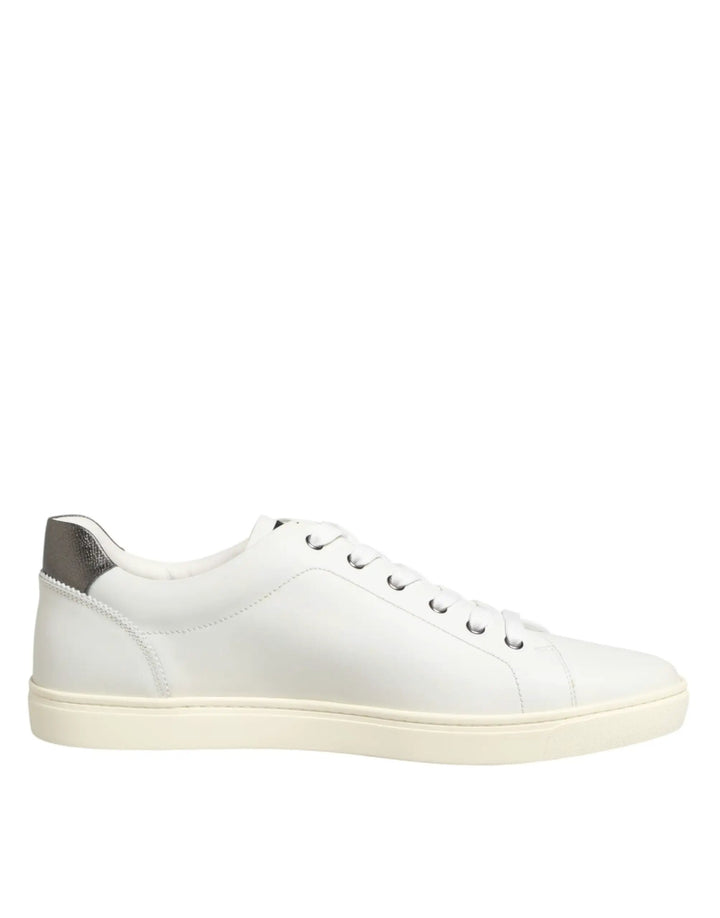 Dolce &amp; Gabbana White Leather Heart Embellished Sneakers Shoes