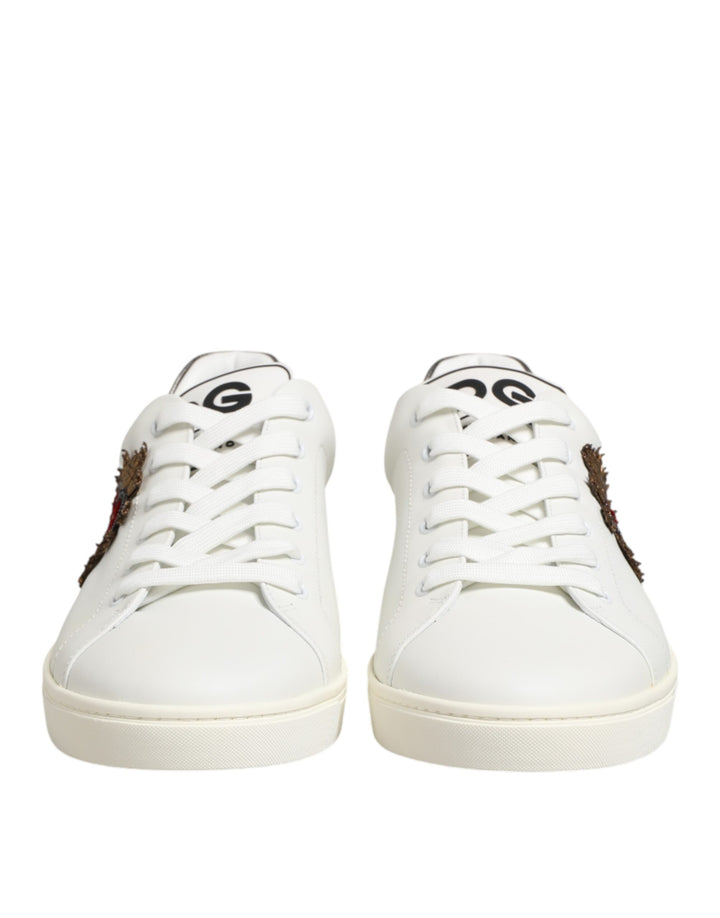 Dolce & Gabbana White Leather Heart Embellished Sneakers Shoes