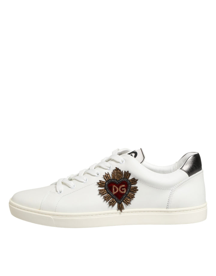 Dolce &amp; Gabbana White Leather Heart Embellished Sneakers Shoes by Dolce &amp; Gabbana outlet now on sale