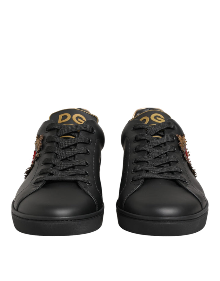 Dolce &amp; Gabbana Black Leather Heart Embellished Sneakers Shoes by Dolce &amp; Gabbana outlet now on sale