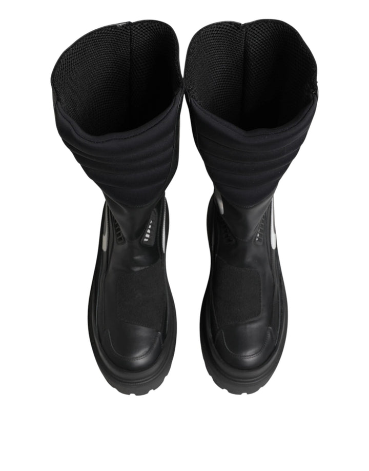 Dolce &amp; Gabbana Black Leather Mid Calf Biker Boots Shoes by Dolce &amp; Gabbana outlet now on sale