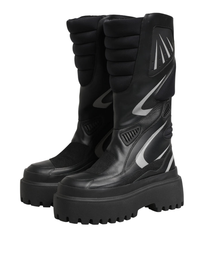 Dolce &amp; Gabbana Black Leather Mid Calf Biker Boots Shoes by Dolce &amp; Gabbana outlet now on sale