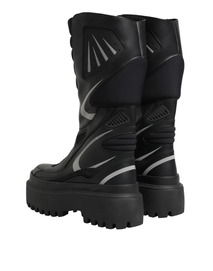 Dolce &amp; Gabbana Black Leather Mid Calf Biker Boots Shoes by Dolce &amp; Gabbana outlet now on sale