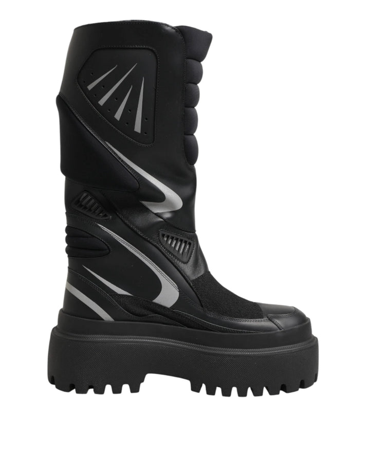 Dolce &amp; Gabbana Black Leather Mid Calf Biker Boots Shoes by Dolce &amp; Gabbana outlet now on sale