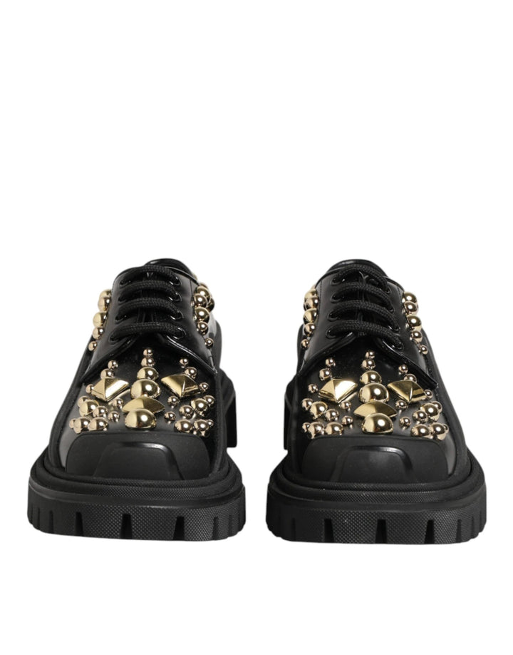 Dolce &amp; Gabbana Sample Sale Dolce &amp; Gabbana Black Leather Jeweled Crystals Derby Shoes - | Designer outlet