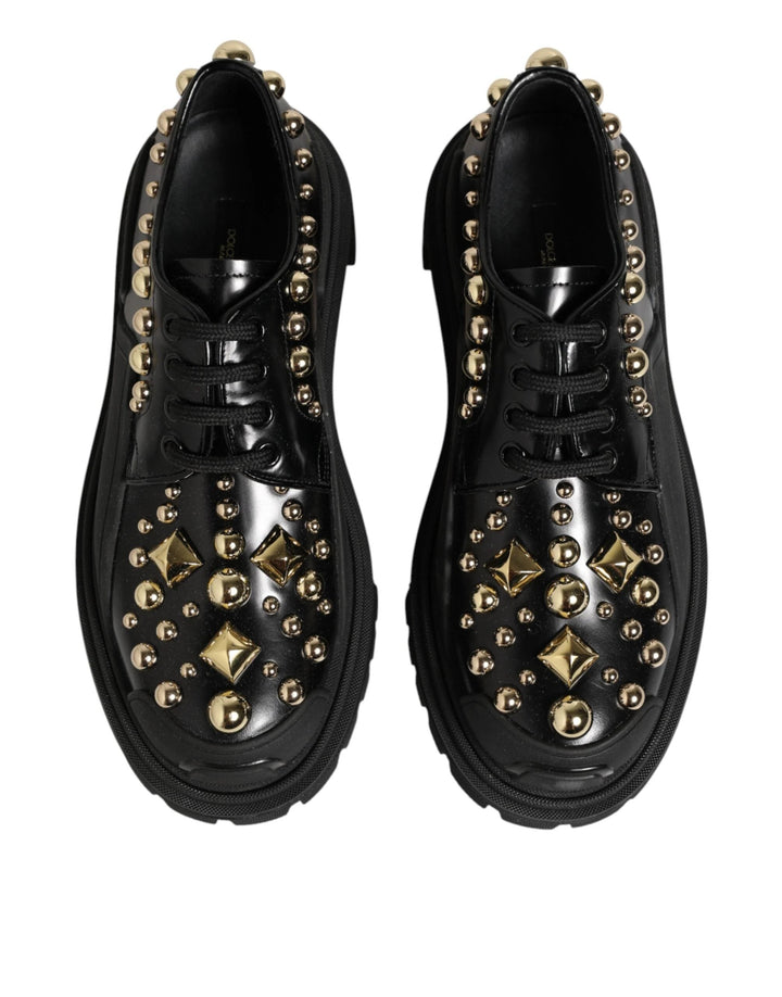 Dolce &amp; Gabbana Black Leather Jeweled Crystals Derby Shoes by Dolce &amp; Gabbana outlet now on sale