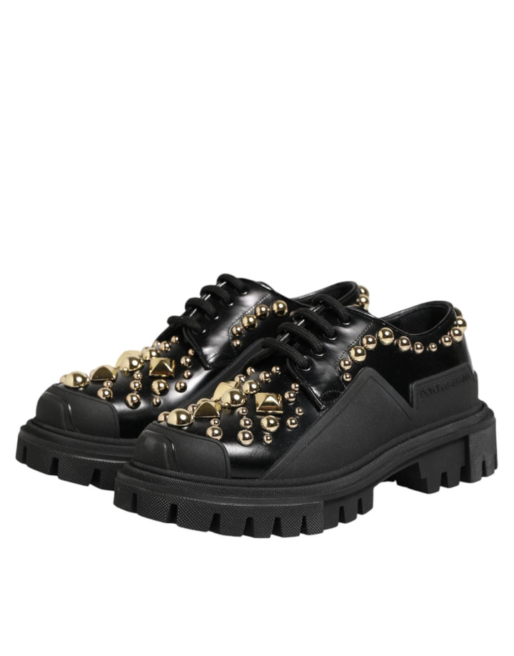 Dolce &amp; Gabbana Black Leather Jeweled Crystals Derby Shoes by Dolce &amp; Gabbana outlet now on sale