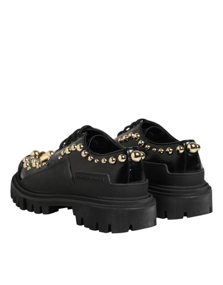 Dolce &amp; Gabbana Black Leather Jeweled Crystals Derby Shoes by Dolce &amp; Gabbana outlet now on sale