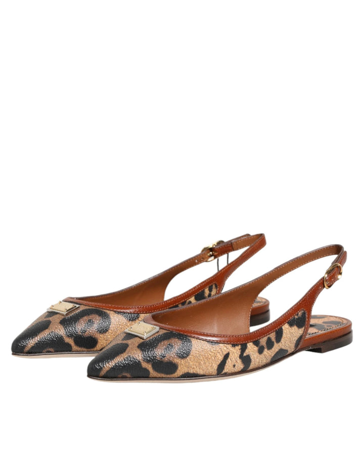 Dolce &amp; Gabbana Brown Leopard Slingback Flats Sandals Shoes by Dolce &amp; Gabbana outlet now on sale