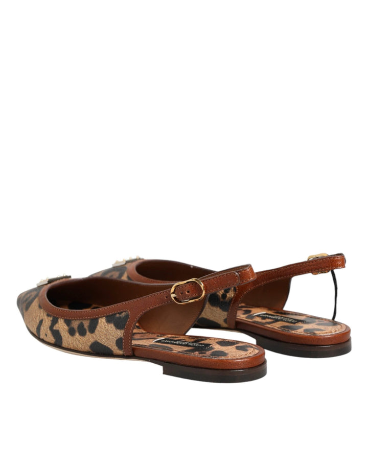 Dolce &amp; Gabbana Brown Leopard Slingback Flats Sandals Shoes by Dolce &amp; Gabbana outlet now on sale