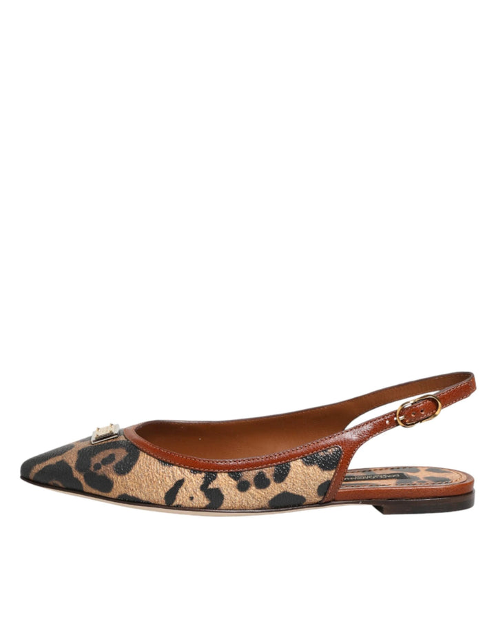 Dolce &amp; Gabbana Brown Leopard Slingback Flats Sandals Shoes by Dolce &amp; Gabbana outlet now on sale
