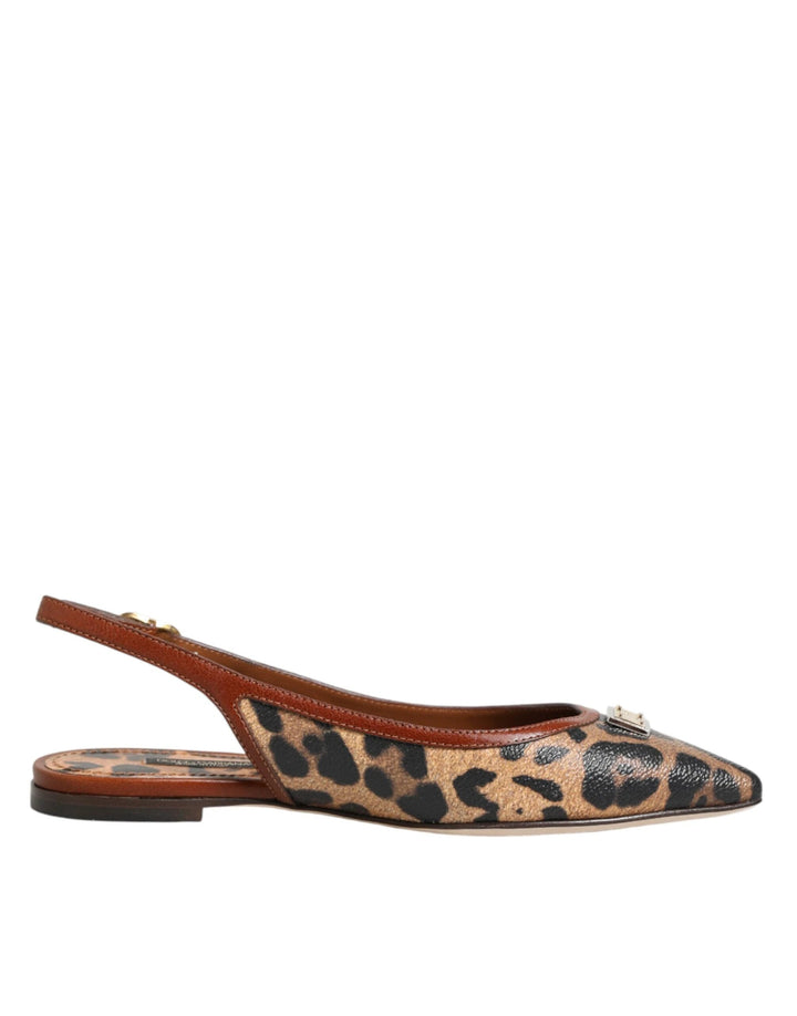 Dolce &amp; Gabbana Brown Leopard Slingback Flats Sandals Shoes by Dolce &amp; Gabbana outlet now on sale