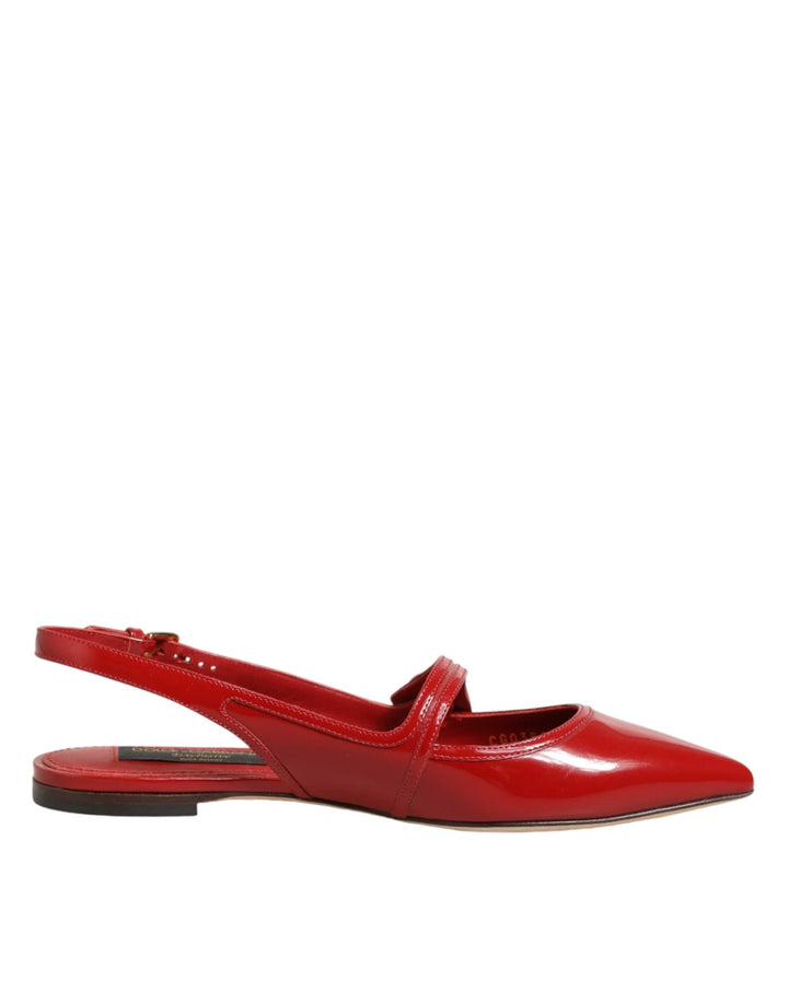 Dolce &amp; Gabbana Sample Sale Dolce &amp; Gabbana Red Leather Slingback Flats Sandals Shoes - | Designer outlet