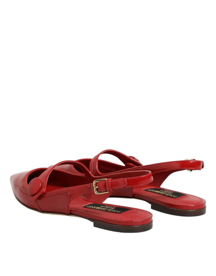Dolce &amp; Gabbana Sample Sale Dolce &amp; Gabbana Red Leather Slingback Flats Sandals Shoes - | Designer outlet