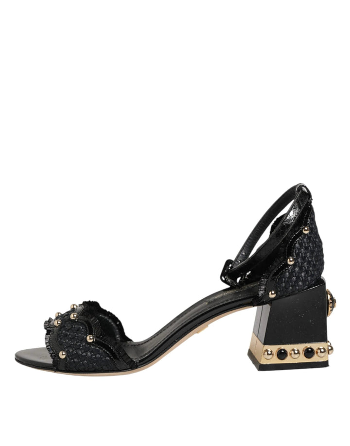 Dolce &amp; Gabbana Sample Sale Dolce &amp; Gabbana Black Studded Ankle Strap Sandals Shoes - | Designer outlet