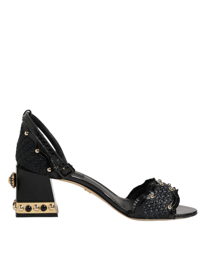 Dolce &amp; Gabbana Sample Sale Dolce &amp; Gabbana Black Studded Ankle Strap Sandals Shoes - | Designer outlet