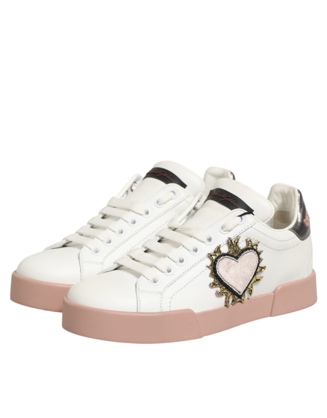 Dolce & Gabbana White Leather Sacred Heart Sneakers Shoes