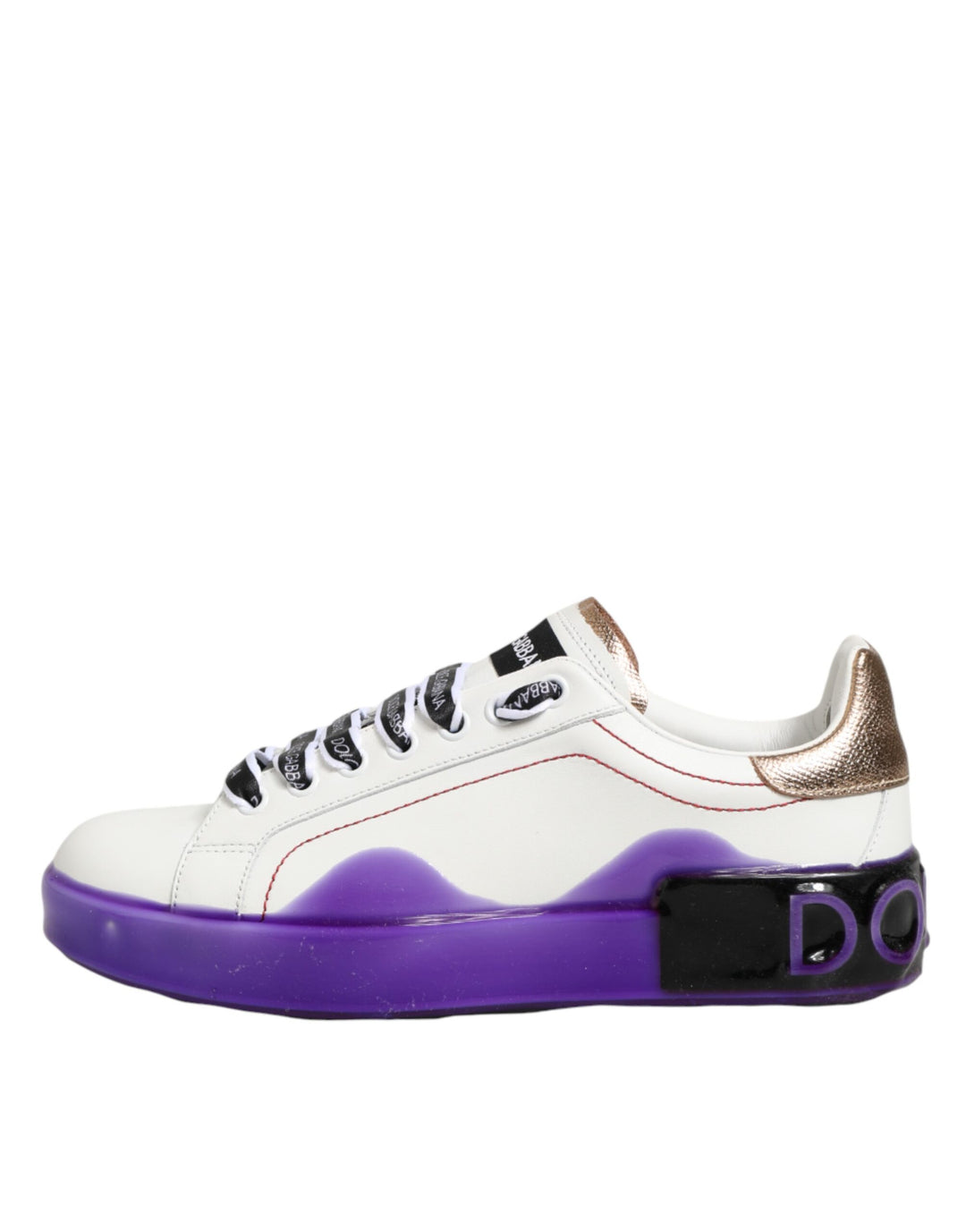 Dolce & Gabbana White Purple Leather Low Top Sneaker Shoes