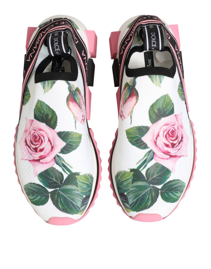 Dolce & Gabbana White Rose Print Sorrento Sneakers Shoes