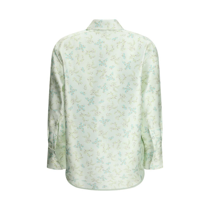 Jil Sander Green Silk Pattern Shirt