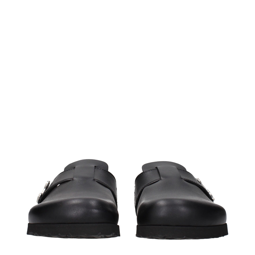 Palm Angels Black Leather Slippers