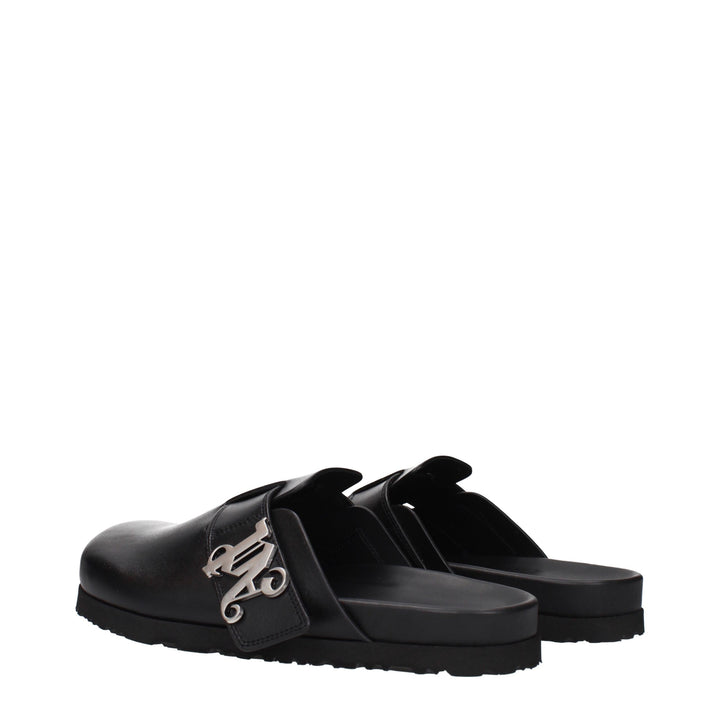 Palm Angels Black Leather Slippers