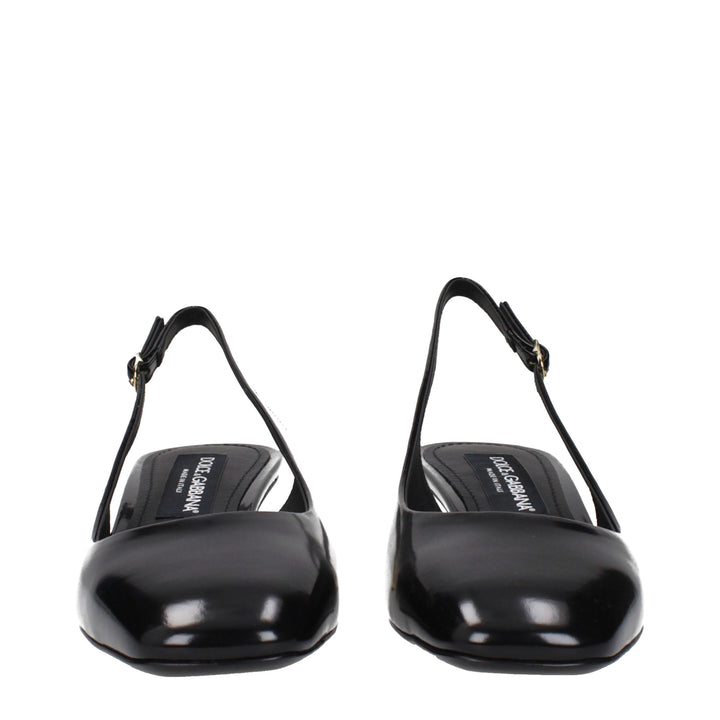 Dolce & Gabbana Black Leather Mid Heel Pumps