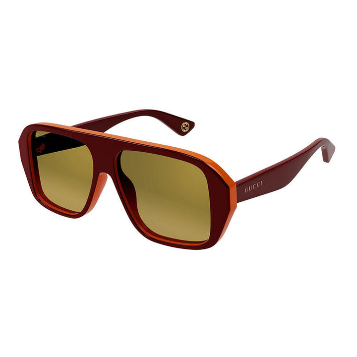 Gucci Sunglasses Aviator Full Rim, Red Orange Frame and Ocher Gradient with Mirror Gold Lens GG1615S003