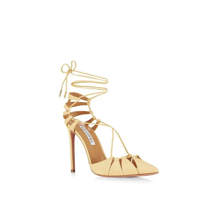 Aquazzura Yellow Raffia Stiletto Heel Sandals