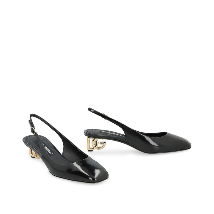Dolce & Gabbana Black Calfskin Mid Heel Pumps