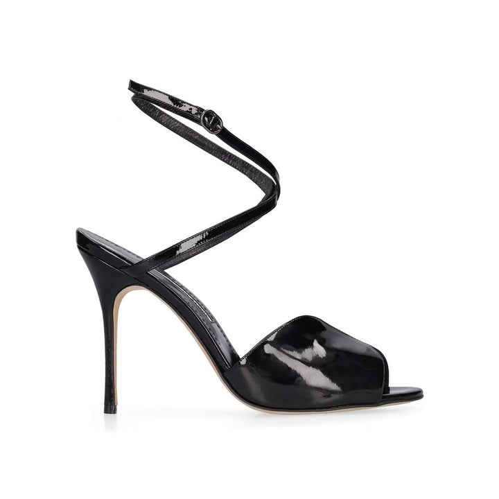 Manolo Blahnik Black Calfskin Stiletto Heel Sandals