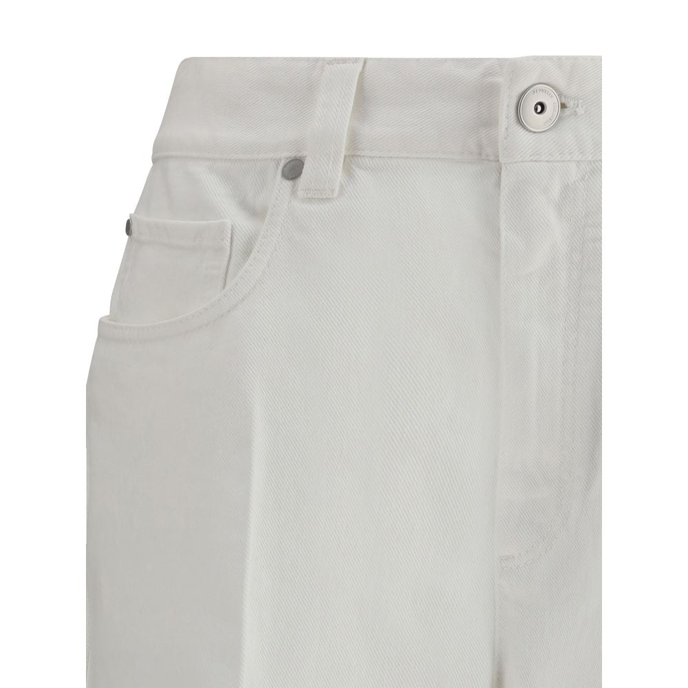 Brunello Cucinelli White Cotton Cropped Jeans by Brunello Cucinelli outlet now on sale