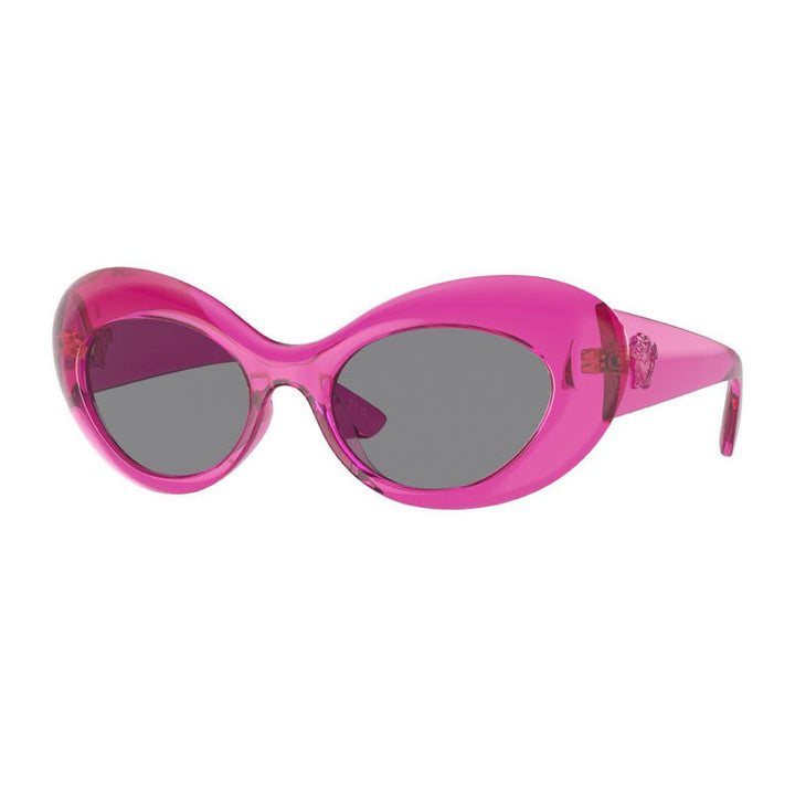 Versace Sunglasses Oval Full Rim, Pink Transparent Frame and Dark Grey Lens VE4456U533487