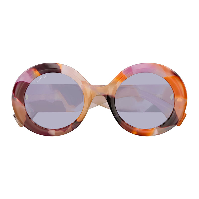 Gucci Sunglasses Round Full Rim, Spotted Violet and Cloudy Pink Havana Frame and Vivid Violet Lens GG1748S003
