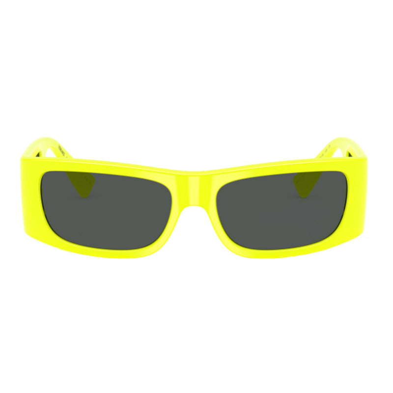 Versace Rectangle Full Rim, with a Yellow Fluo frame and Dark Grey lens.